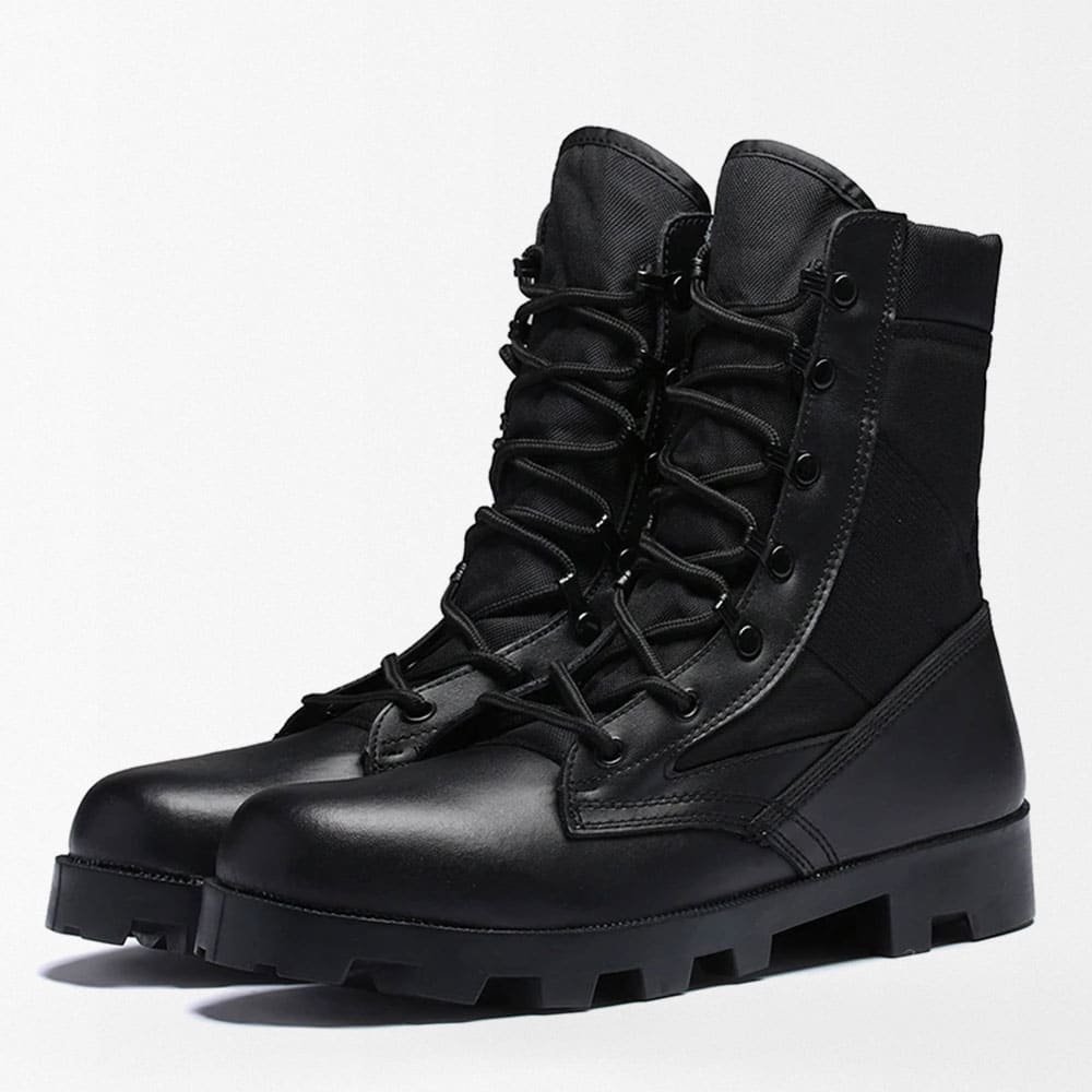 Black leather lace up combat boots