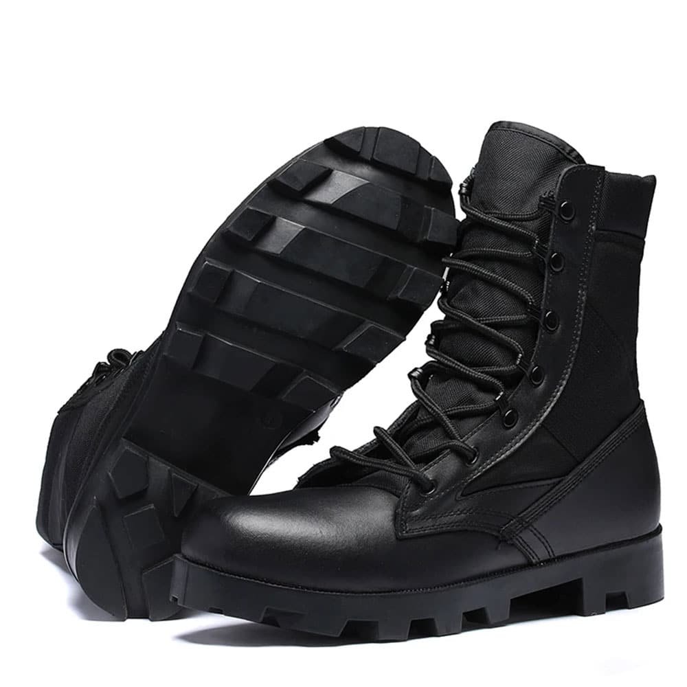 Black leather lace up combat boots