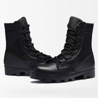 Black leather lace up combat boots