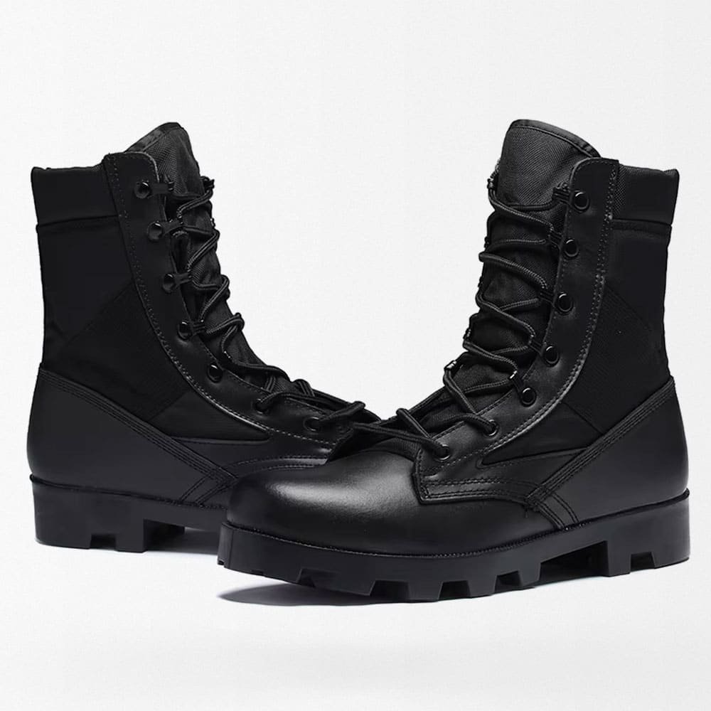 Black leather lace up combat boots