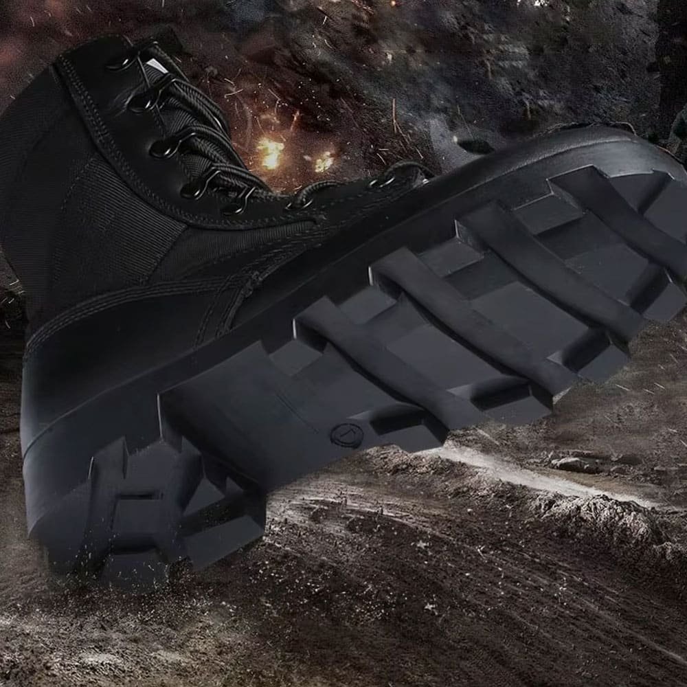 Black leather lace up combat boots