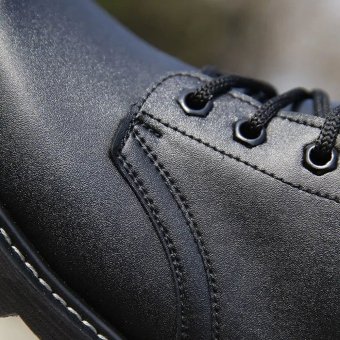 Black leather steel toe combat boots