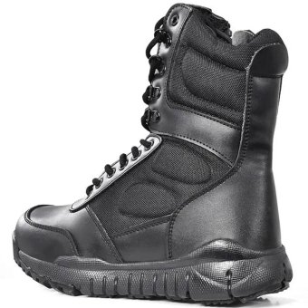 Black tactical leather boots with zipper