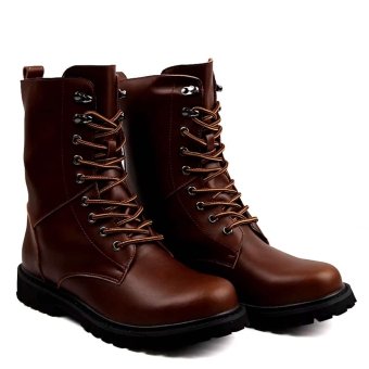 Brown leather combat boots