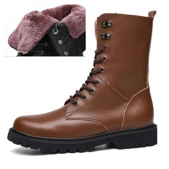 Brown leather combat boots