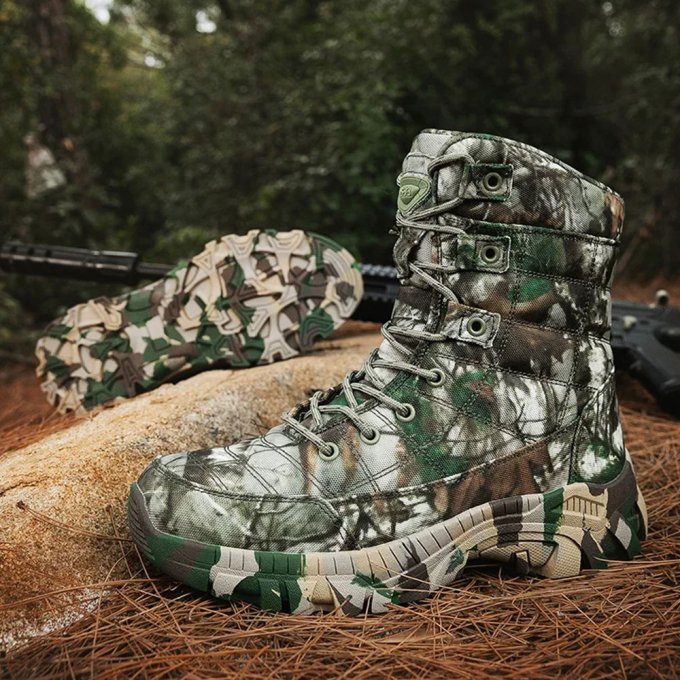 Green camouflage lightweight boots