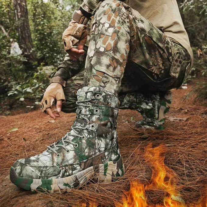 Green camouflage lightweight boots