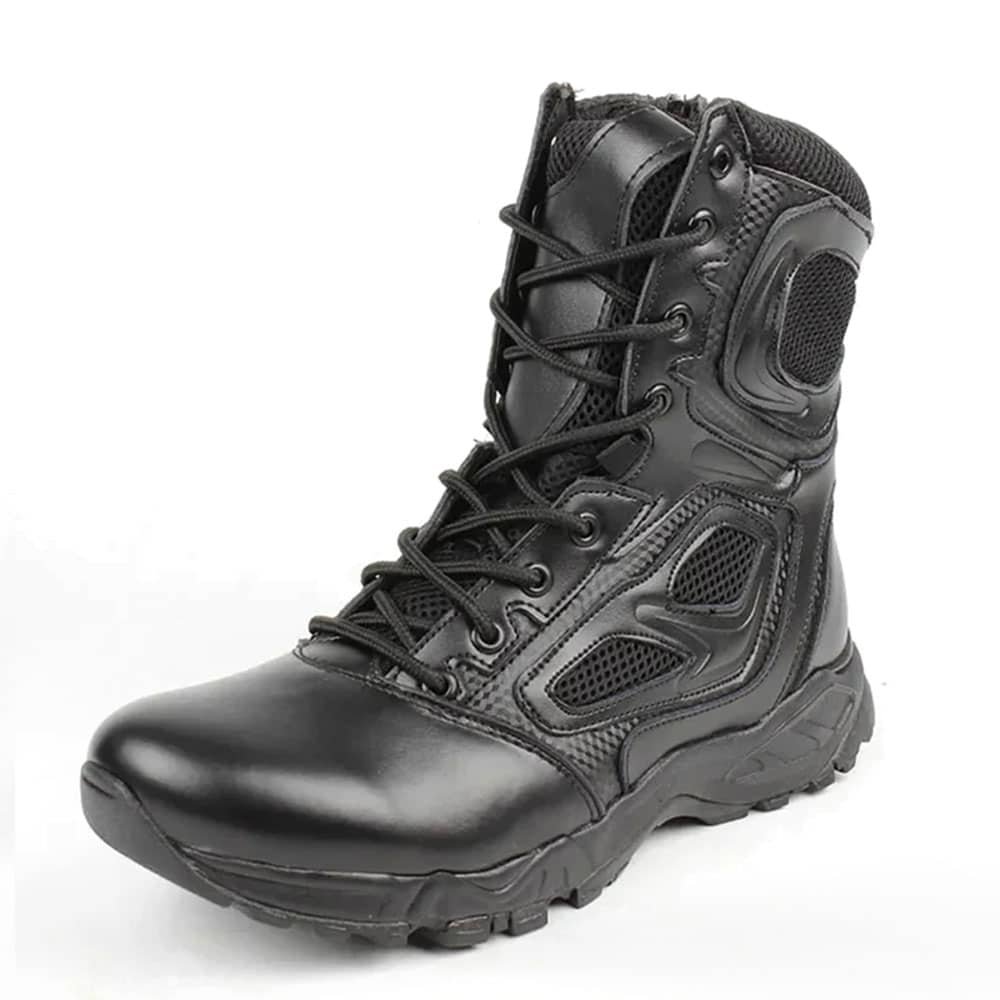 Lace up leather combat boots with zipper