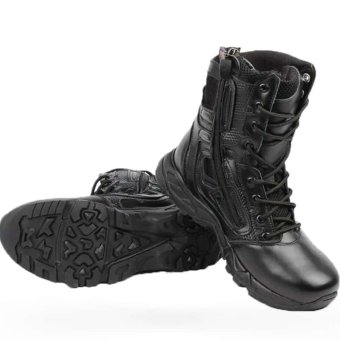 Lace up leather combat boots with zipper