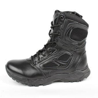 Lace up leather combat boots with zipper