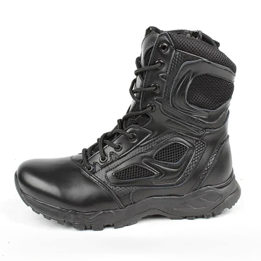 Lace up leather combat boots with zipper