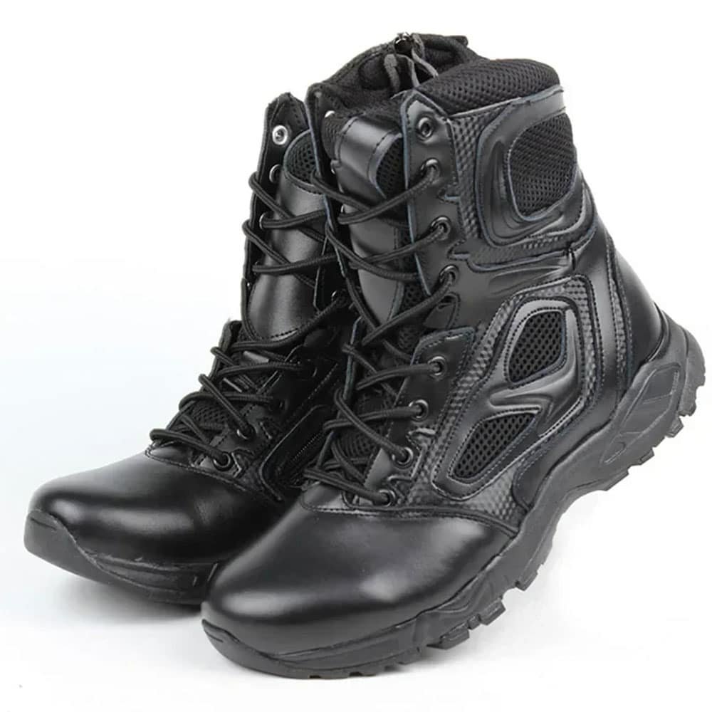 Lace up leather combat boots with zipper