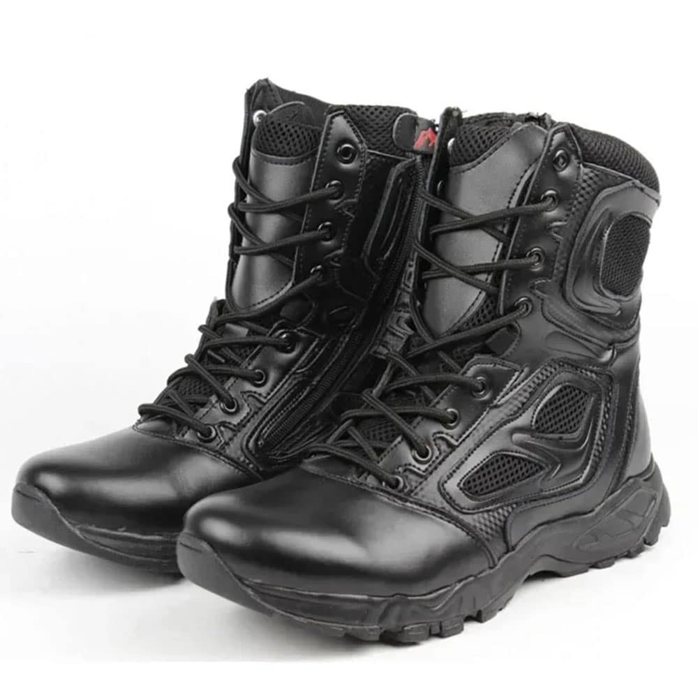 Lace up leather combat boots with zipper