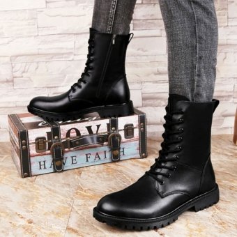 Leather combat boots with zipper