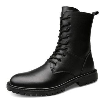 Leather combat boots with zipper