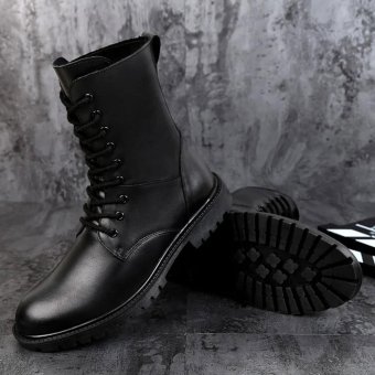 Leather combat boots with zipper