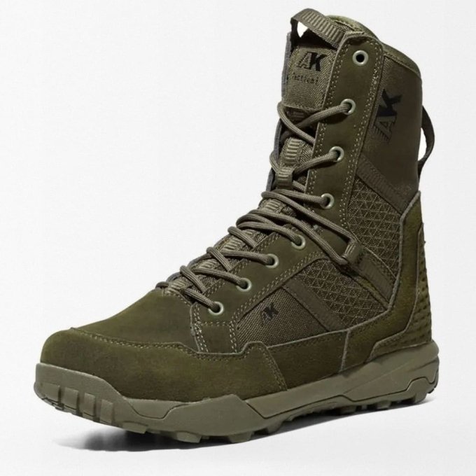 Olive Green lace up combat boots with Mesh