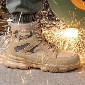Safety toe military tan boots mid-height