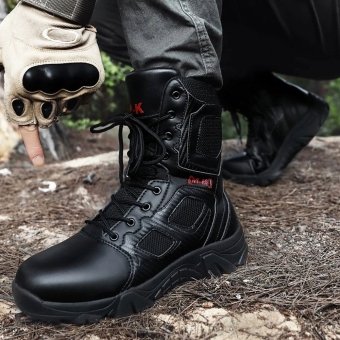 Side zip tactical boots with safety toe Black
