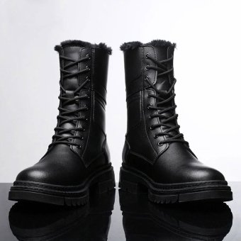 black leather lace up combat boots