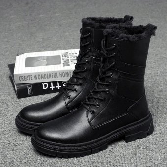 black leather lace up combat boots