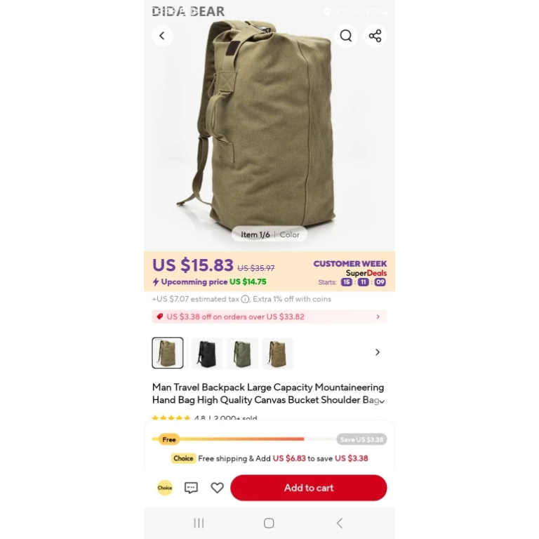 Sac polochon militaire en toile photo review