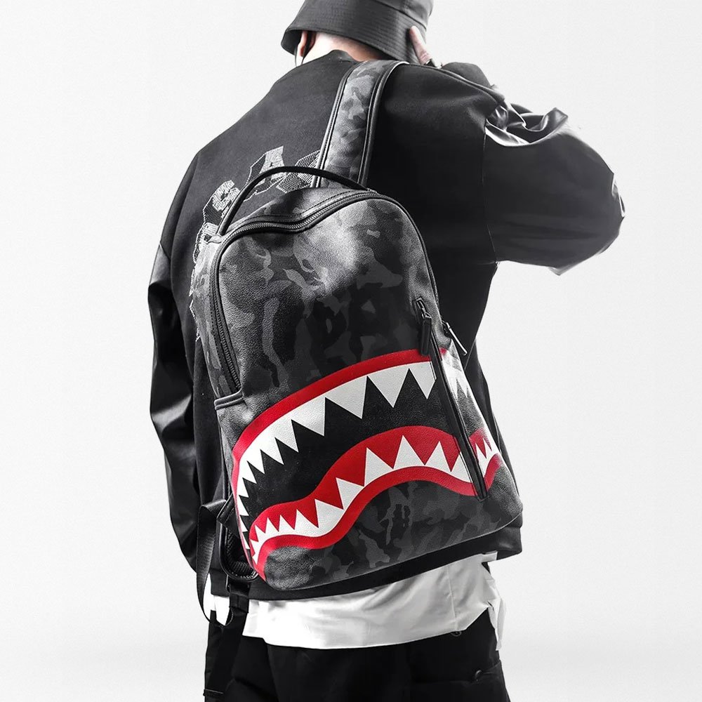 Camo leather backpack