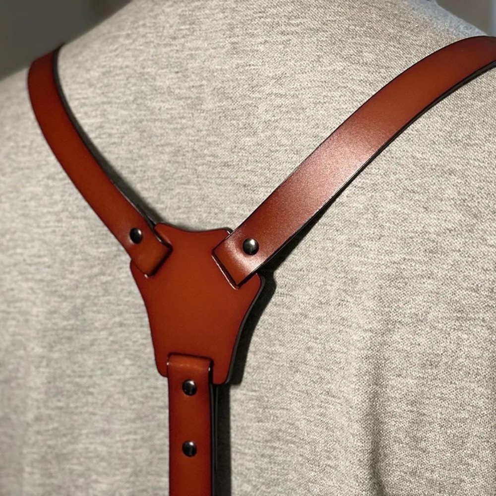 Brown leather tactical suspenders