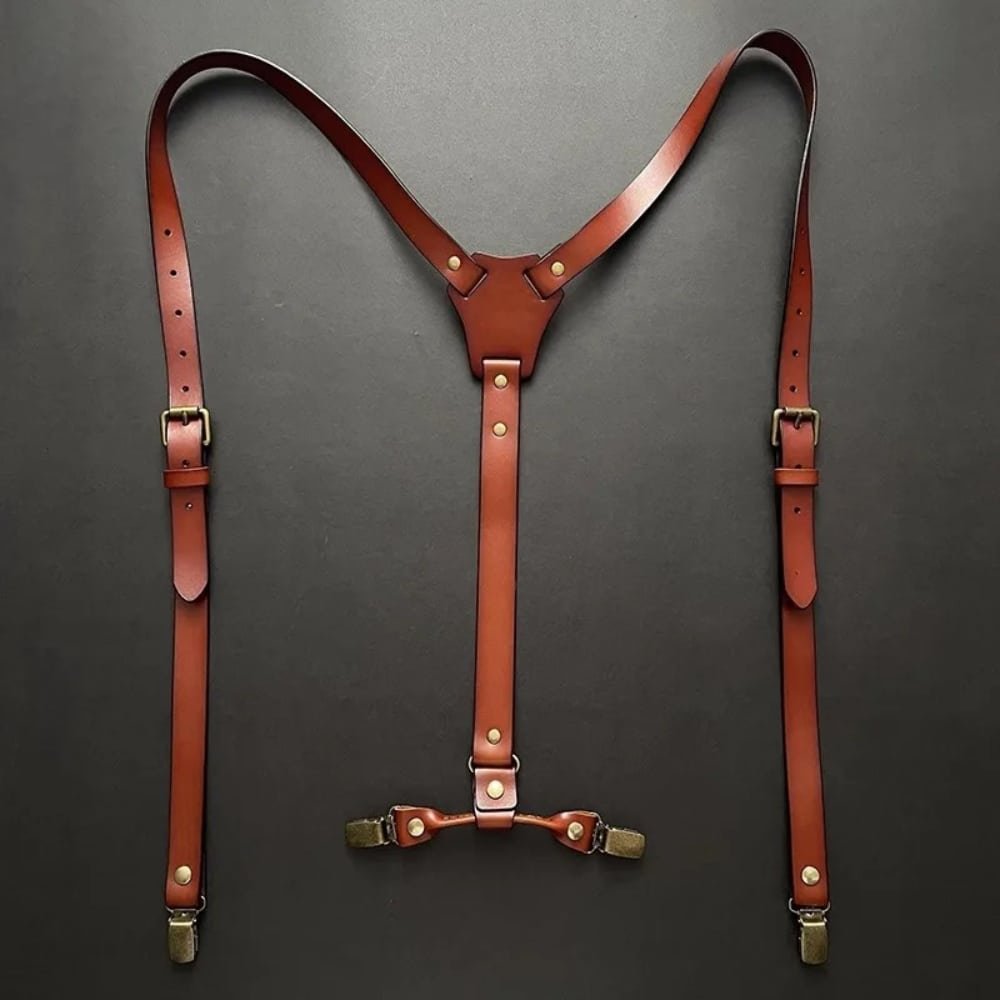 Brown leather tactical suspenders