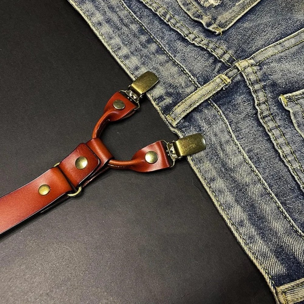 Brown leather tactical suspenders