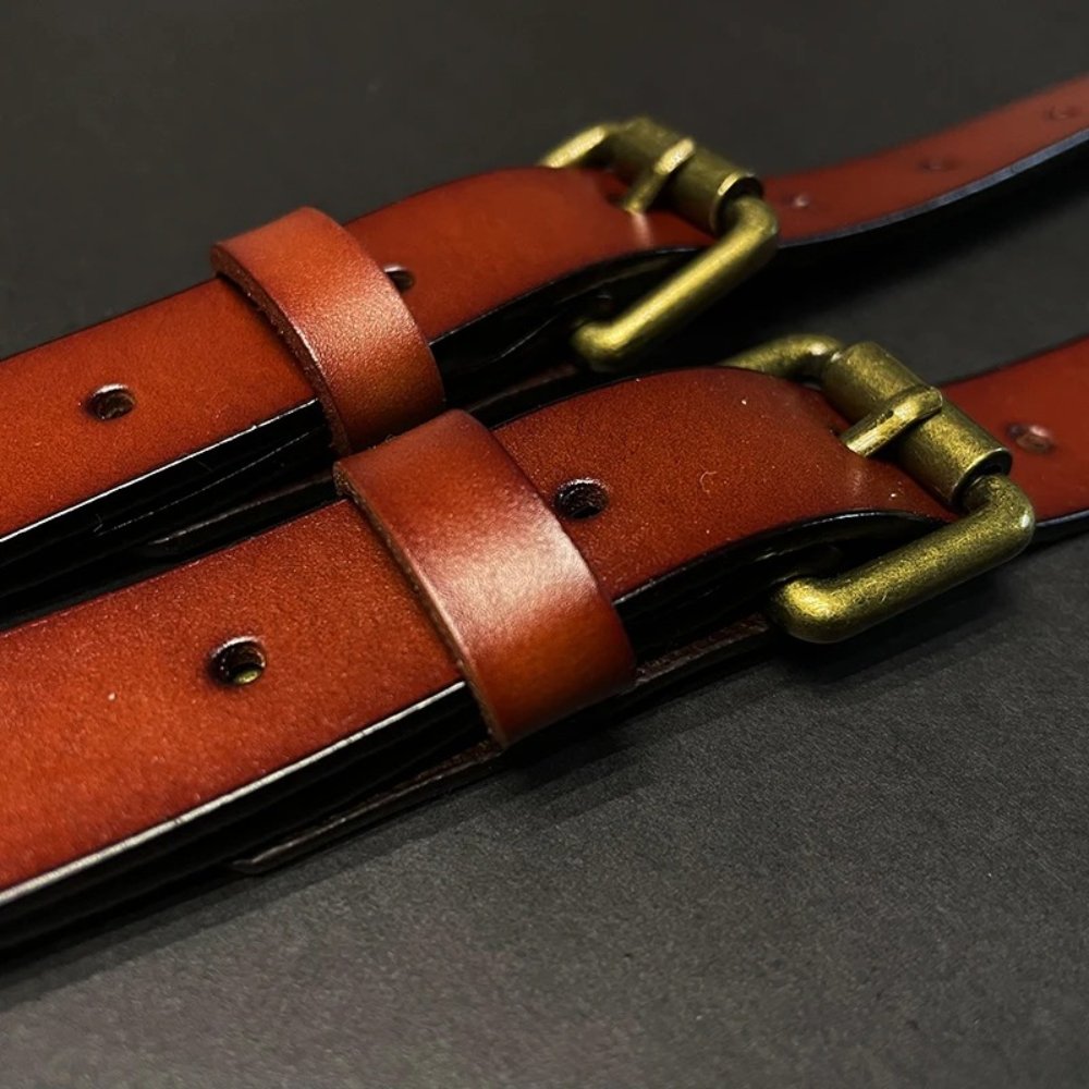 Brown leather tactical suspenders