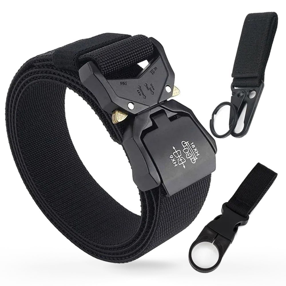 Elastic tactical belt with key & bottle buckles