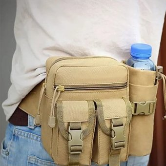 Tactical waist pouch with bottle carrier